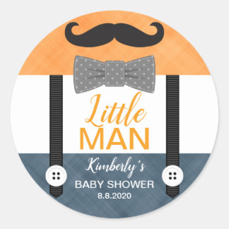 Kleiner Mann Bogen Krawatte Orangensevy Babydusche Runder Aufkleber