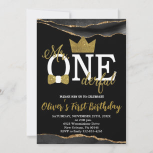 Kleiner Mann, Mr. One-derful Birthday, Black & Gol Einladung