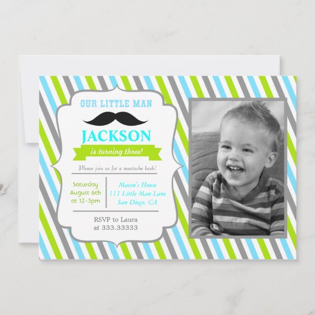 Kleiner Mann Mustache Geburtstagsparty Einladungen (Vorderseite)