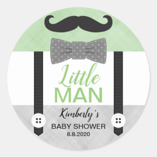 Kleiner Mann Schnurrbart graue Babydusche Runder Aufkleber