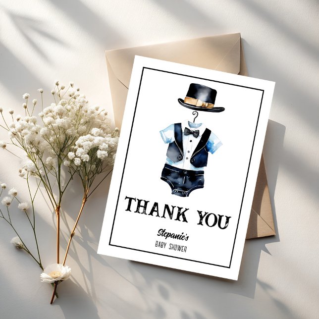 Kleiner Mann, schwarzer Tuxedo, Babydusche Dankeskarte (Little man black tuxedo and hat gentleman baby shower thank you cards)