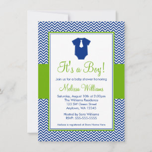 Kleiner Mann Zickzack Blue Green Baby Dusche Einladung