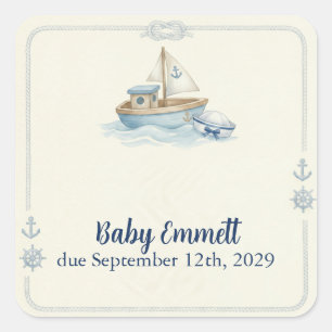 Kleiner Matrose an Bord Blaue Babyparty Quadratischer Aufkleber