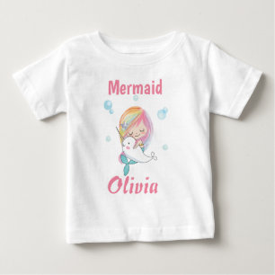 Kleiner Meerjungfrau T - Shirt Narwhal und Meerjun