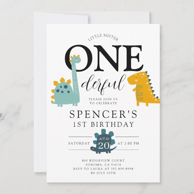 Kleiner Mister ONEderful Dinosaurier Boy's Birthda Einladung (Vorderseite)