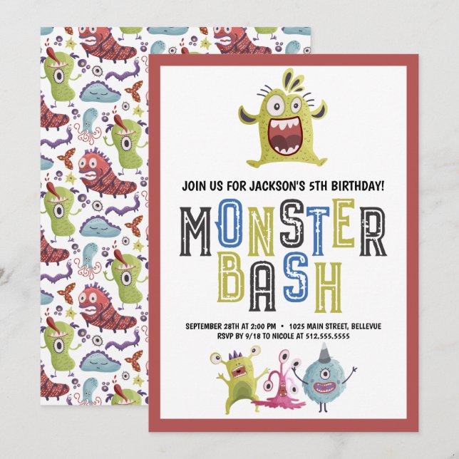Kleiner Monster Bash Geburtstag Einladung (Vorne/Hinten)