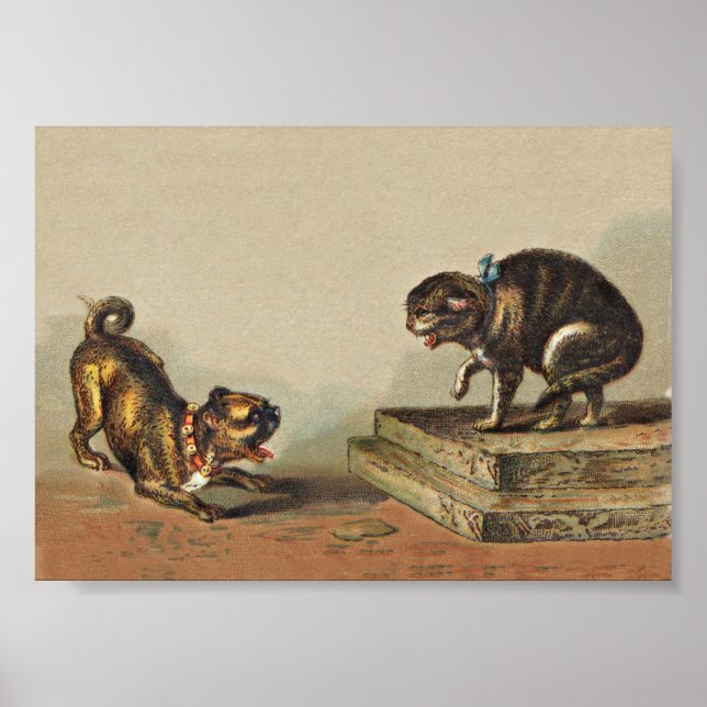 Kleiner Mops Hund und Kitty Poster (Vorne)