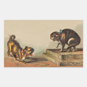 Kleiner Mops Hund und Kitty Rechteckiger Aufkleber