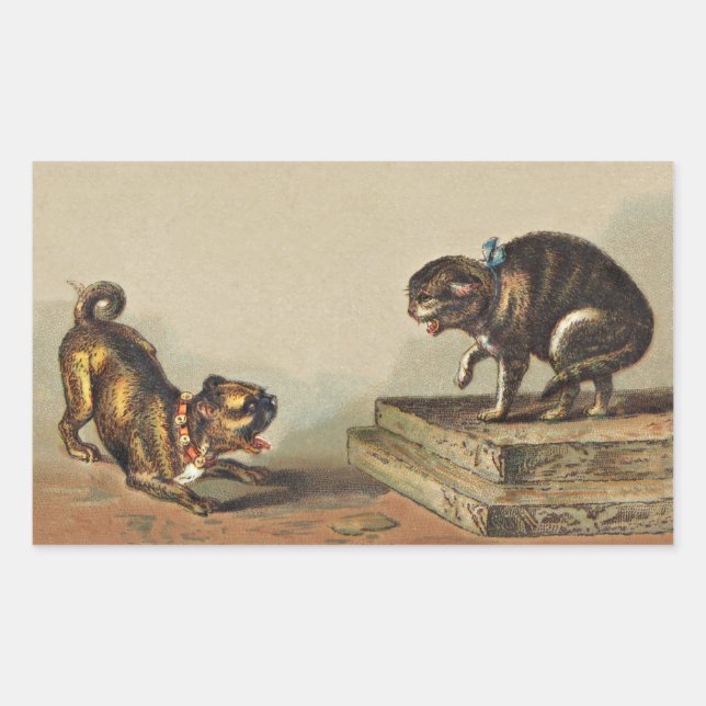 Kleiner Mops Hund und Kitty Rechteckiger Aufkleber (Vorderseite)