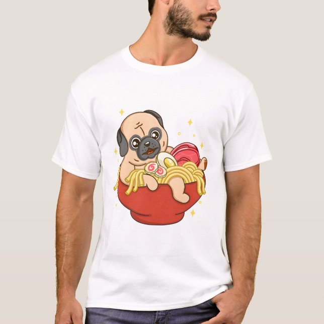 Kleiner Mops und Ramen T-Shirt (Vorderseite)