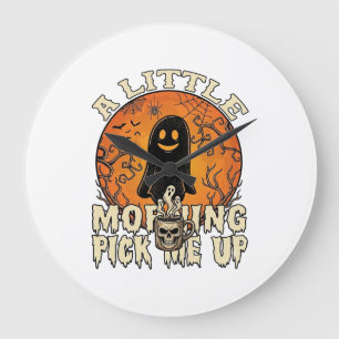 Kleiner Morgen-Pick-Me-Up-Halloween-Geist-Schädel- Große Wanduhr