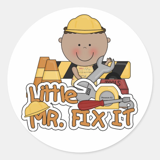 Kleiner Mr. Fix IT Construction Tshirts und Gesche Runder Aufkleber (Vorderseite)