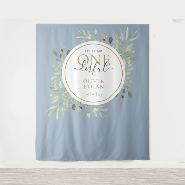 Kleiner Mr ONEderful First Birthday Blue Foto Prop Wandteppich (Vorderseite)