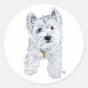 Kleiner neugieriger Westie Runder Aufkleber