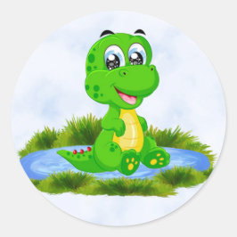 Kleiner Niedlicher Alligator in Pond Baby Dusche Runder Aufkleber