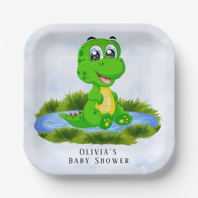 Kleiner Niedlicher Alligator in Pond Baby Shower C Pappteller (Vorderseite)