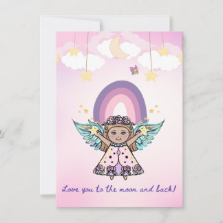 Kleiner niedlicher Engel mit Sternen und Regenboge Einladung