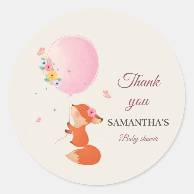 Kleiner niedlicher Fuchs mit Ballonaufkleber Runder Aufkleber (Vorderseite)