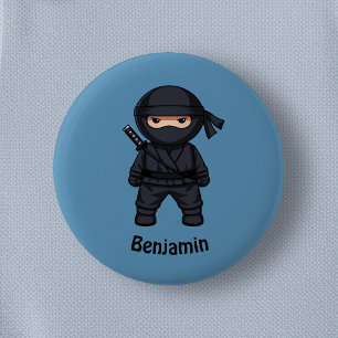 Kleiner Ninja-Krieger auf Blau Button
