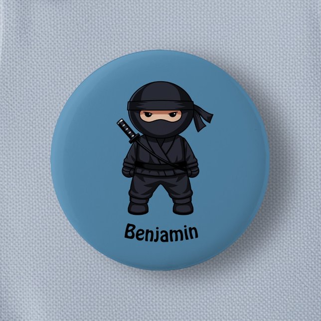 Kleiner Ninja-Krieger auf Blau Button (Von Creator hochgeladen)