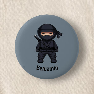 Kleiner Ninja-Krieger auf Grau Button