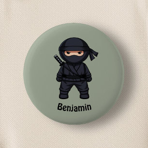 Kleiner Ninja-Krieger auf Salbeigrün Button
