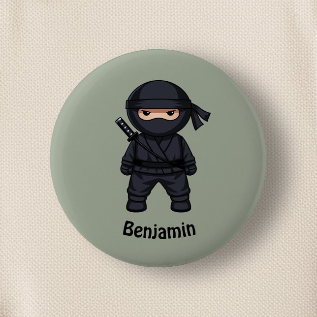 Kleiner Ninja-Krieger auf Salbeigrün Button (Von Creator hochgeladen)