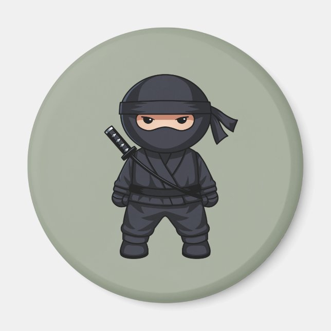 Kleiner Ninja-Krieger auf Salbeigrün Magnet (Vorne)