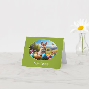 Kleiner Osterhase in Landschaft, oval -  Karte