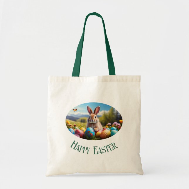 Kleiner Osterhase in Landschaft - Tragetasche (Vorne)