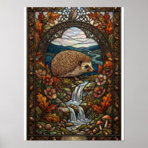 Kleiner Pilger am Bach Buntglas Igelhecke Poster