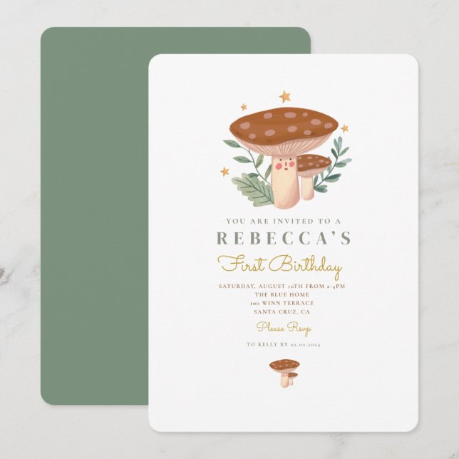 Kleiner Pilz Erster Geburtstag Einladung (Vorne/Hinten)