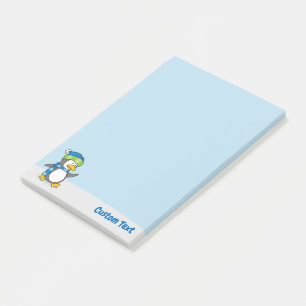 Kleiner Pinguin auf Schneeplätzen laufen Post-it Klebezettel