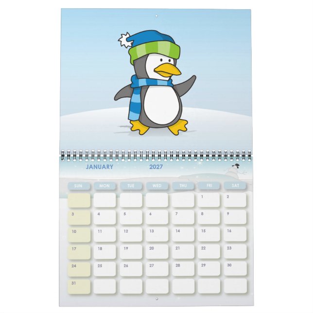Kleiner Pinguin beim Schnee Kalender (Jan 2027)