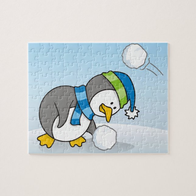 Kleiner Pinguin bekommt eine Schneeball Puzzle (Horizontal)