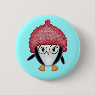Kleiner Pinguin in roter Weihnachtsmützen-Taste Button