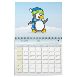 Kleiner Pinguin läuft auf Schnee Kalender