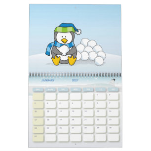 Kleiner Pinguin mit Schneebällen Kalender