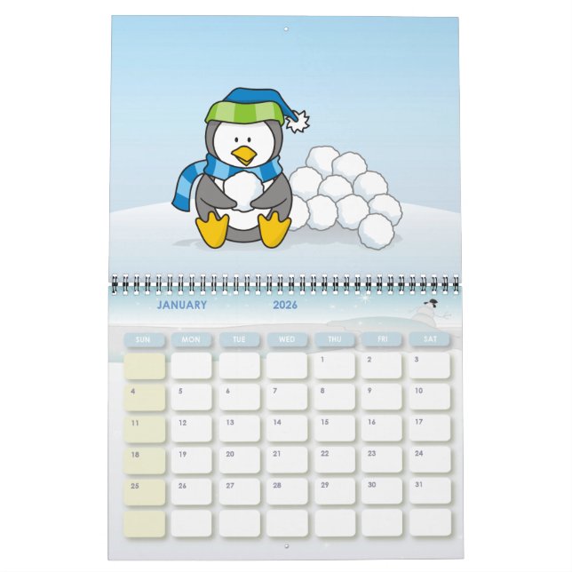 Kleiner Pinguin mit Schneebällen Kalender (Jan 2026)
