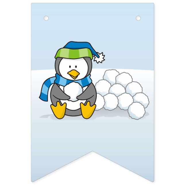 Kleiner Pinguin mit Schneebällen Wimpelkette (Vierte Fahne)