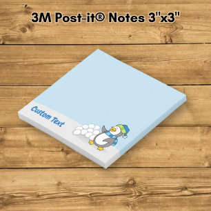 Kleiner Pinguin mit Schneebällen winkend Post-it Klebezettel