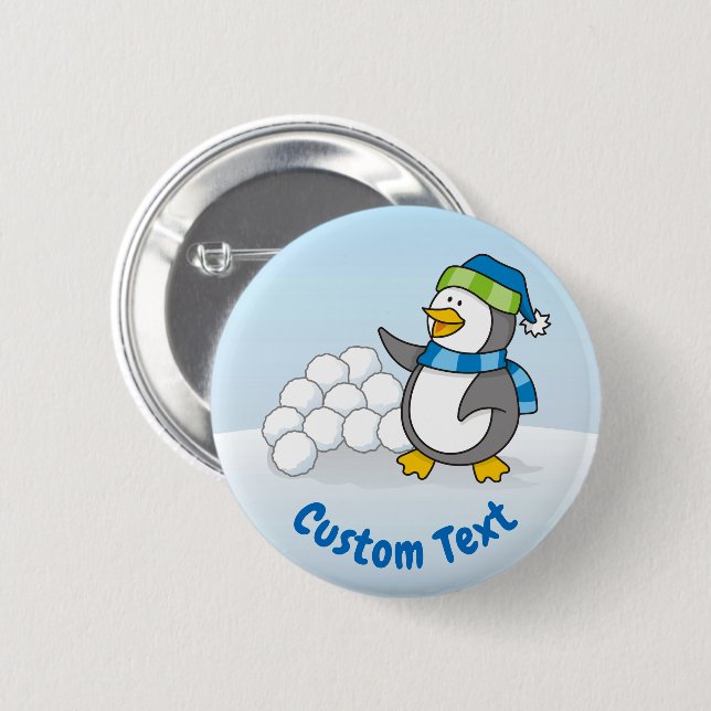 Kleiner Pinguin mit schneebedeckten Kugeln Button (Vorne & Hinten)