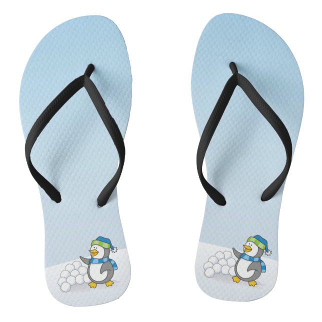 Kleiner Pinguin mit schneebedeckten Kugeln Flip Flops (Fußbett)