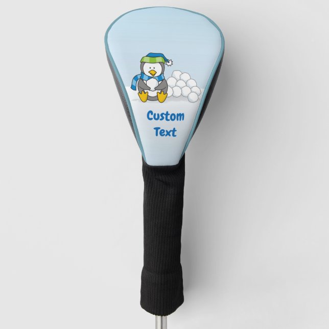 Kleiner Pinguin sitzend mit Snowballs Golf Head Co Headcover (Vorderseite)