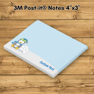 Kleiner Pinguin sitzend mit Snowballs Post-it Klebezettel