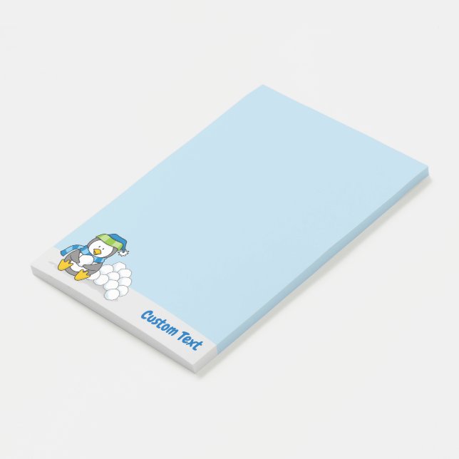 Kleiner Pinguin sitzend mit Snowballs Post-it Note Klebezettel (angewinkelt)