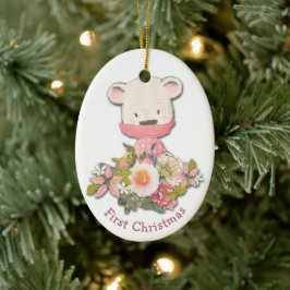 Kleiner Pink Winter Bear Baby's First Christmas Keramik Ornament