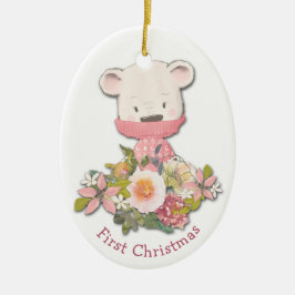 Kleiner Pink Winter Bear Baby's First Christmas Keramik Ornament