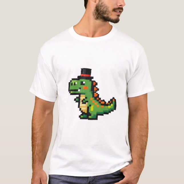 Kleiner Pixel-T-Rex mit Zylinderhut T-Shirt (Vorderseite)
