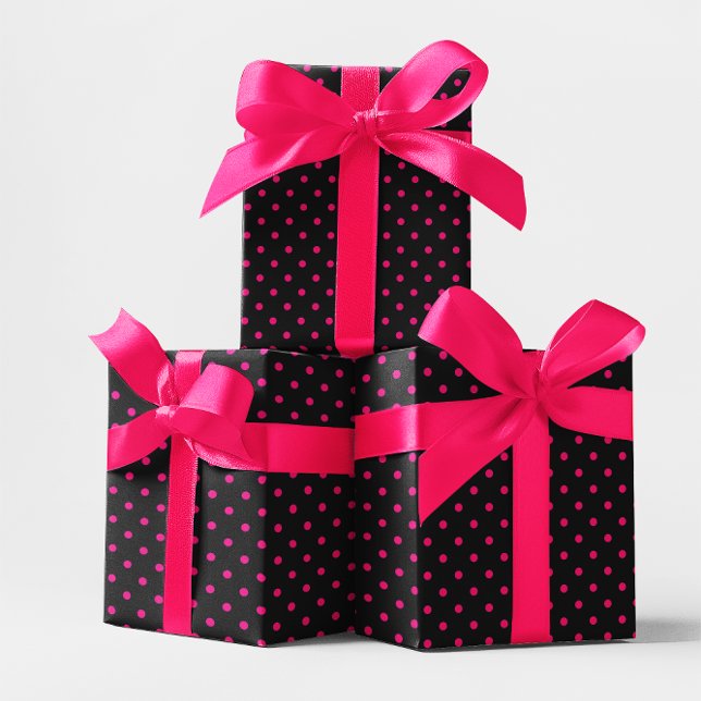Kleiner Polka-Dot in Schwarz und Heiß Rosa Geschenkpapier (Black and Hot Pink Small Polka Dot Wrapping Paper)